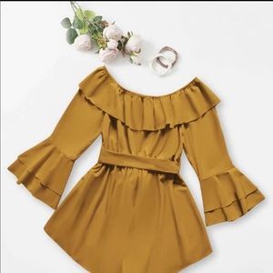 Plus 1x Flounce Sleeve Self Tie Bardot Romper